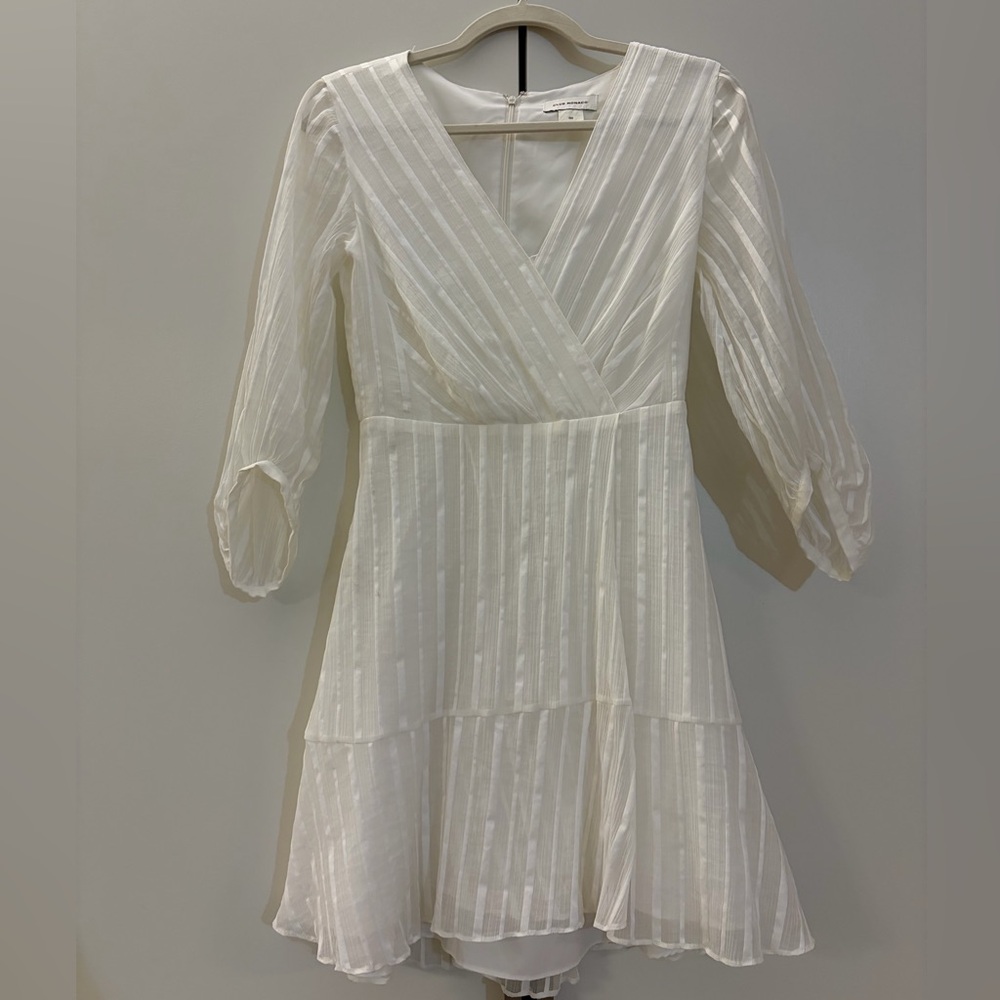 Club Monaco Cream Striped Long Sleeve Dress
